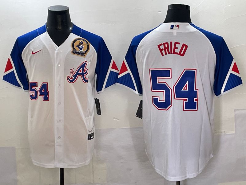 Men 2025 Atlanta Braves #54 Fried White blue City Edition Nike MLB Jersey style 2